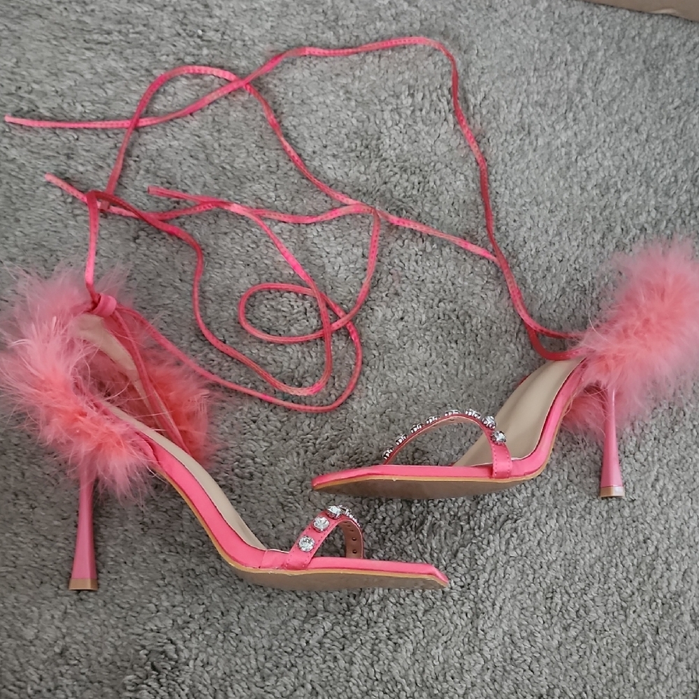 Shein Elegant Pink Feathered Women's Heels
